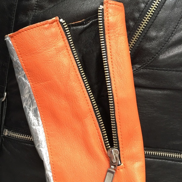Unique sexy Bebe leather moto jacket size small color block zipper snaps pockets - Picture 6 of 16